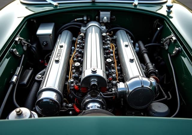 Moteur V12 d'une Jaguar E-Type restaurée